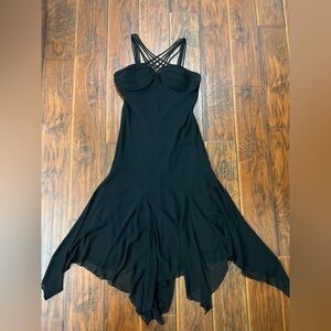 Y2K SL Fashions Black Midi Dress Halter Neck Crisscross Straps